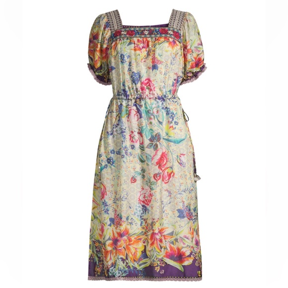 JOHNNY WAS FLORAL TOPIARY RUMI BOHEMIAN SILK DRESS - Picture 8 of 16